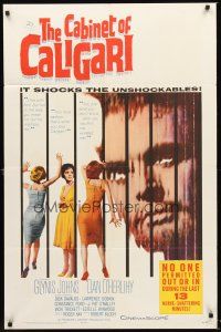 6f164 CABINET OF CALIGARI 1sh '62 written by Robert Bloch, it shocks the unshockables!