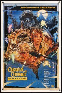6f170 CARAVAN OF COURAGE style B int'l 1sh '84 An Ewok Adventure, Star Wars, art by Drew Struzan!