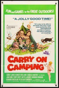 6f176 CARRY ON CAMPING 1sh '71 Sidney James, English nudist sex, wacky outdoors artwork!
