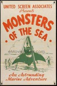 6f261 DEVIL MONSTER 1sh R30s re-titled Monsters of the Sea, cool artwork of giant stingray!