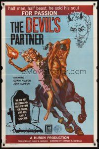 6f263 DEVIL'S PARTNER 1sh '61 great artwork of sexy Jean Allison riding centaur man, black magic!