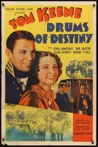 6f292 DRUMS OF DESTINY 1sh '37 soldier Tom Keene & pretty Edna Lawrence!