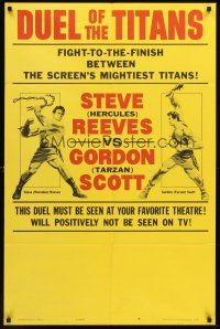 6f293 DUEL OF THE TITANS fight style B 1sh '63 Steve Hercules Reeves vs. Gordon Tarzan Scott!