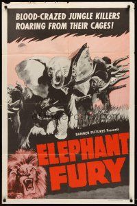 6f306 ELEPHANT FURY 1sh '56 Gesprengte Gitter, blood-crazed zoo animals escaped!