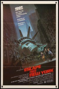 6f316 ESCAPE FROM NEW YORK 1sh '81 John Carpenter, art of decapitated Lady Liberty by Barry E. Jackson!