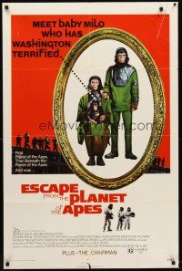 6f319 ESCAPE FROM THE PLANET OF THE APES 1sh '71 meet Baby Milo who has Washington terrified!