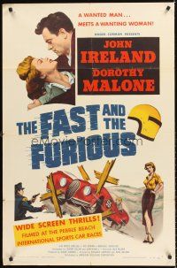 6f335 FAST & THE FURIOUS 1sh '54 John Ireland, Doroth Malone, high speed car racing excitement!