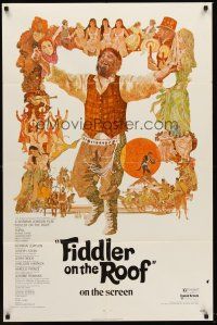 6f338 FIDDLER ON THE ROOF style B 1sh '72 cool artwork of Topol & cast by Ted CoConis!