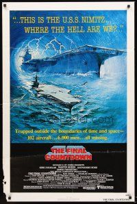 6f341 FINAL COUNTDOWN 1sh '80 cool sci-fi artwork of the U.S.S. Nimitz aircraft carrier!