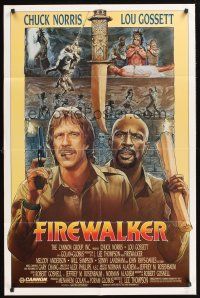 6f345 FIREWALKER 1sh '86 J.D. artwork of explorers Chuck Norris & Lou Gossett!