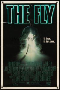 6f358 FLY style A 1sh '86 David Cronenberg, Jeff Goldblum, cool sci-fi art by Mahon!