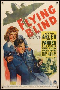 6f359 FLYING BLIND style A 1sh '41 art of Richard Arlen, Jean Parker, aviation espionage!
