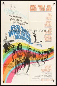 6f364 FOR THOSE WHO THINK YOUNG 1sh '64 James Darren, Paul Lynde, Tina Louise, Bob Denver, surfing!