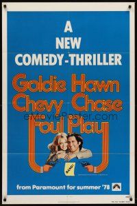 6f367 FOUL PLAY teaser 1sh '78 wacky Lettick art of Goldie Hawn & Chevy Chase, screwball comedy!