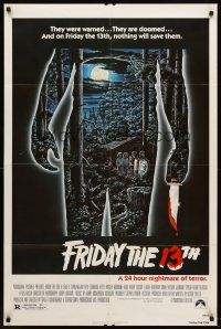 6f372 FRIDAY THE 13th 1sh '80 great Alex Ebel art, slasher horror classic, 24 hours of terror!