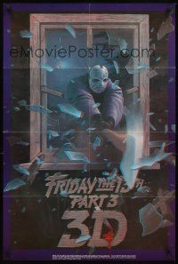6f374 FRIDAY THE 13th PART 3 - 3D commercial poster '82 art of Jason smashing through window!