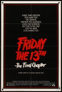 6f373 FRIDAY THE 13th - THE FINAL CHAPTER 1sh '84 slasher sequel, this is Jason's unlucky day!