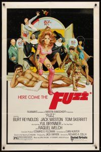 6f386 FUZZ 1sh '72 wacky art of naked Burt Reynolds & sexiest cop Raquel Welch!