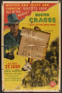 6f392 GHOST OF HIDDEN VALLEY 1sh '46 Buster Crabbe & Fuzzy are fightin' ghosts, out of this world!