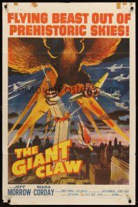 6f394 GIANT CLAW 1sh '57 great art of winged monster from 17,000,000 B.C. destroying city!