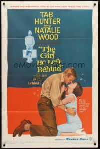 6f395 GIRL HE LEFT BEHIND 1sh '56 romantic image of Tab Hunter about to kiss Natalie Wood!