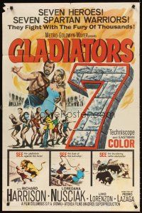 6f402 GLADIATORS SEVEN 1sh '63 art of 7 Spartan warriors who fight with the fury of thousands!