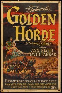 6f406 GOLDEN HORDE 1sh '51 art of Marvin Miller as Genghis Khan & sexy full-length Ann Blyth!