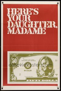 6f459 HERE'S YOUR DAUGHTER, MADAME 1sh '63 sexy woman on fifty dollar bill!