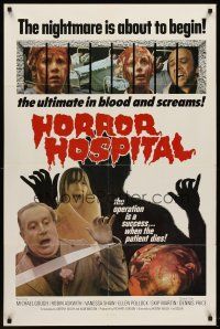 6f477 HORROR HOSPITAL 1sh '73 Michael Gough, English sci-fi horror, great images!