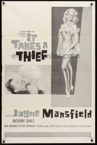 6f523 IT TAKES A THIEF 1sh '61 art of sexy Jayne Mansfield in nightie!