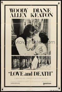 6f613 LOVE & DEATH style B 1sh '75 Woody Allen & Diane Keaton romantic kiss close up!