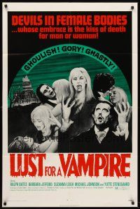 6f622 LUST FOR A VAMPIRE 1sh '71 wacky sexy devils in female bodies with the kiss of death!
