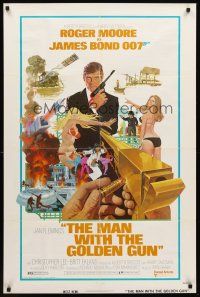 6f641 MAN WITH THE GOLDEN GUN 1sh '74 art of Roger Moore as James Bond by Robert McGinnis!