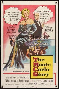 6f671 MONTE CARLO STORY 1sh '57 great artwork of Marlene Dietrich & Vittorio De Sica gambling!