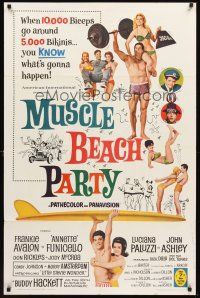 6f681 MUSCLE BEACH PARTY 1sh '64 Frankie & Annette, 10,000 biceps & 5,000 bikinis!