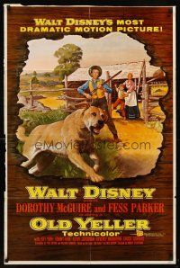 6f730 OLD YELLER 1sh '57 Dorothy McGuire, Fess Parker, art of Walt Disney's most classic canine!