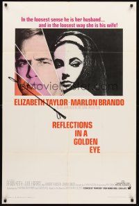 6f786 REFLECTIONS IN A GOLDEN EYE 1sh '67 Huston, cool image of Elizabeth Taylor & Marlon Brando!