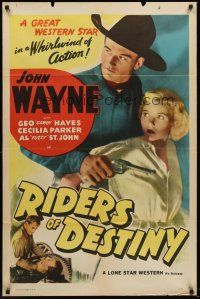 6f794 RIDERS OF DESTINY 1sh R47 John Wayne in a whirlwind of action, Cecilia Parker!