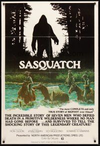 6f813 SASQUATCH 1sh '78 cool art of men searching for Bigfoot in the woods by Marv Boggs!
