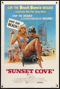 6f871 SUNSET COVE 1sh '78 John Carradine, Taylor art of sexy bikini babe & cop!