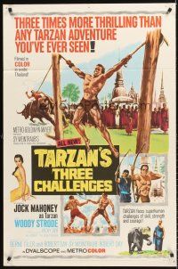 6f885 TARZAN'S THREE CHALLENGES 1sh '63 Edgar Rice Burroughs, Robert Day directs, Jock Mahoney