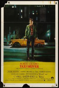 6f886 TAXI DRIVER 1sh '76 classic art of Robert De Niro by cab, directed by Martin Scorsese!