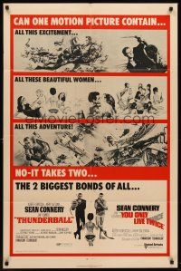 6f908 THUNDERBALL/YOU ONLY LIVE TWICE 1sh '71 Sean Connery's two biggest James Bonds of all!