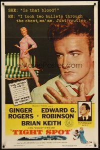 6f913 TIGHT SPOT 1sh '55 wounded Brian Keith, art of pretty Ginger Rogers, great tagline!