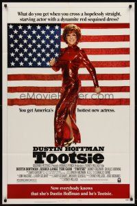 6f927 TOOTSIE style B 1sh '82 full-length Dustin Hoffman in drag by American flag!