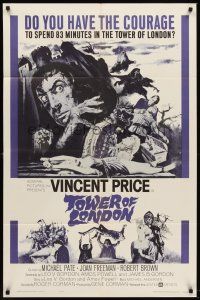 6f931 TOWER OF LONDON 1sh '62 Vincent Price, Roger Corman, montage of horror artwork!