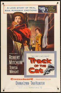 6f932 TRACK OF THE CAT 1sh '54 Robert Mitchum & Teresa Wright in a startling love story!