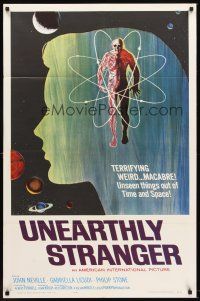 6f950 UNEARTHLY STRANGER 1sh '64 cool art of weird macabre unseen thing out of time & space!