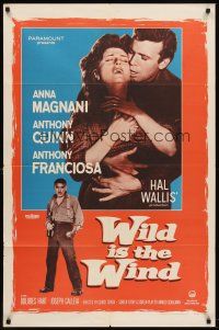 6f986 WILD IS THE WIND 1sh '58 Anthony Quinn, Tony Franciosa embracing sexy Anna Magnani!
