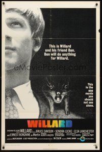 6f989 WILLARD int'l 1sh '71 creepy close up of Bruce Davison with pet rat on shoulder!